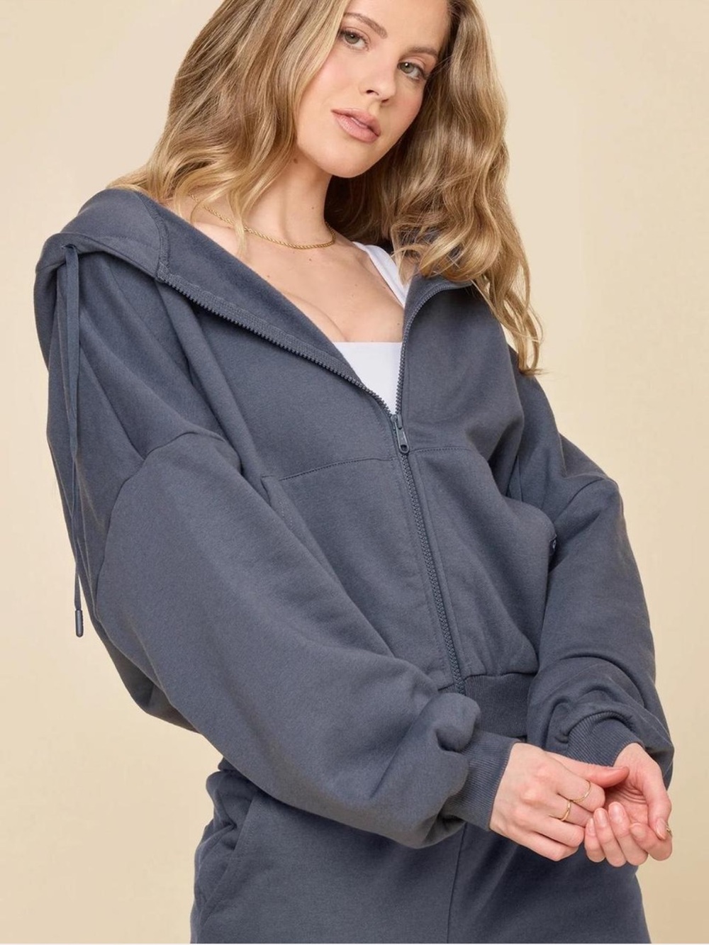POPFLEX navy blue  Zip up cloud Hoodie S M